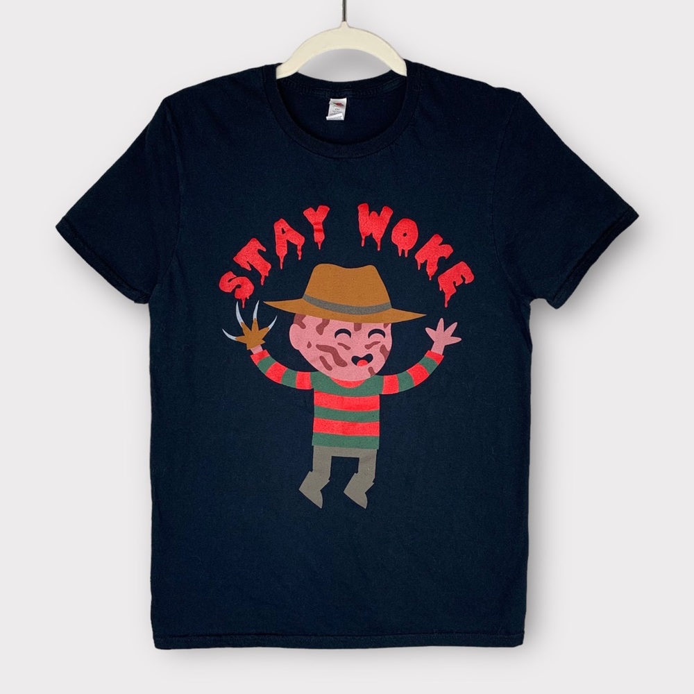 Stay Woke Freddy Krueger t-shirt S Nightmare on Elm Street funny tee Blue b